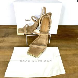 Good American Square Toe Heels Sz 7.5 The Standout Beige Suede Gold Sz 7.5 Sexy